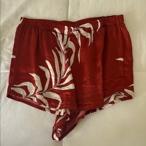 AguaClara Elegant High Waist Red Leaf Print Shorts